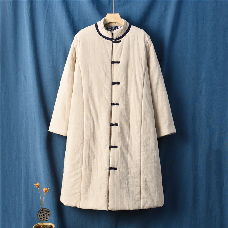 Linen Winter Standing Collar Coat, Chinese Vintage Frog Button Cotton Coat