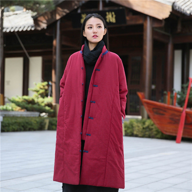 Linen Winter Standing Collar Coat, Chinese Vintage Frog Button Cotton Coat