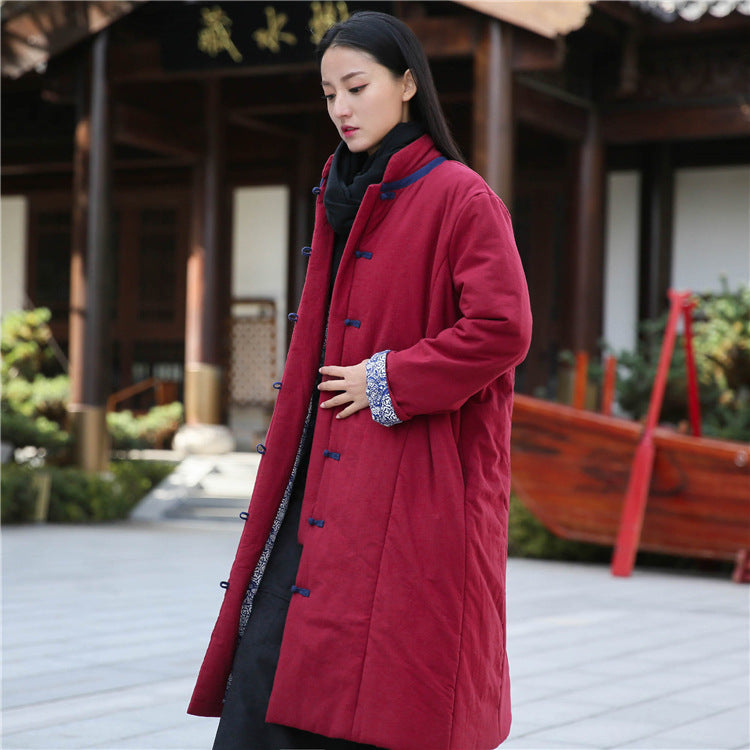 Linen Winter Standing Collar Coat, Chinese Vintage Frog Button Cotton Coat