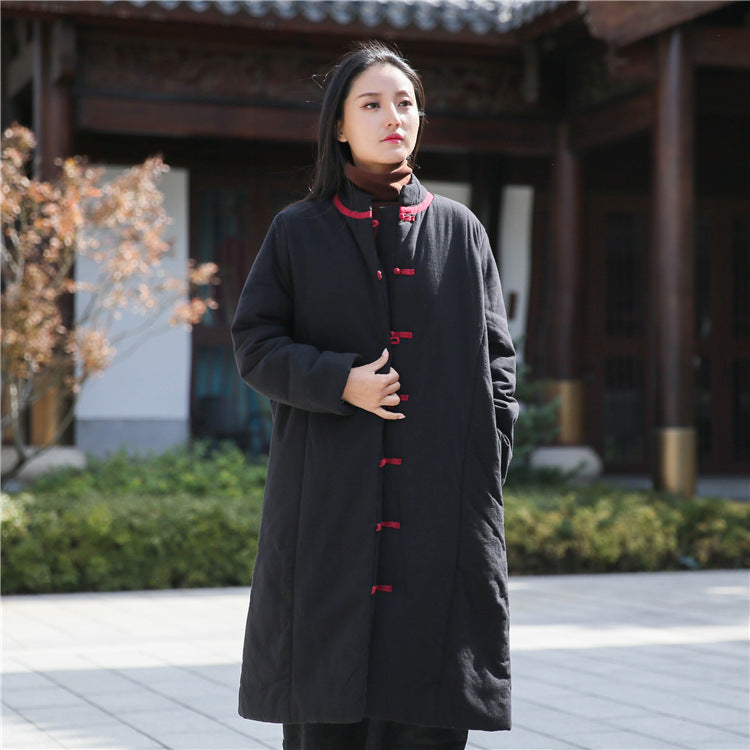 Linen Winter Standing Collar Coat, Chinese Vintage Frog Button Cotton Coat