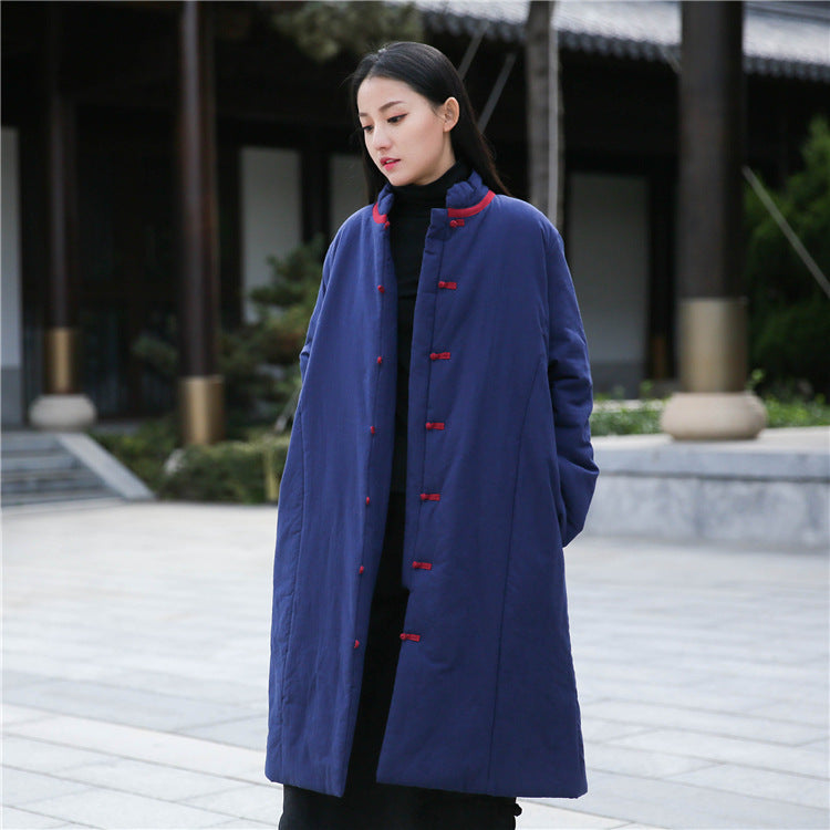 Linen Winter Standing Collar Coat, Chinese Vintage Frog Button Cotton Coat