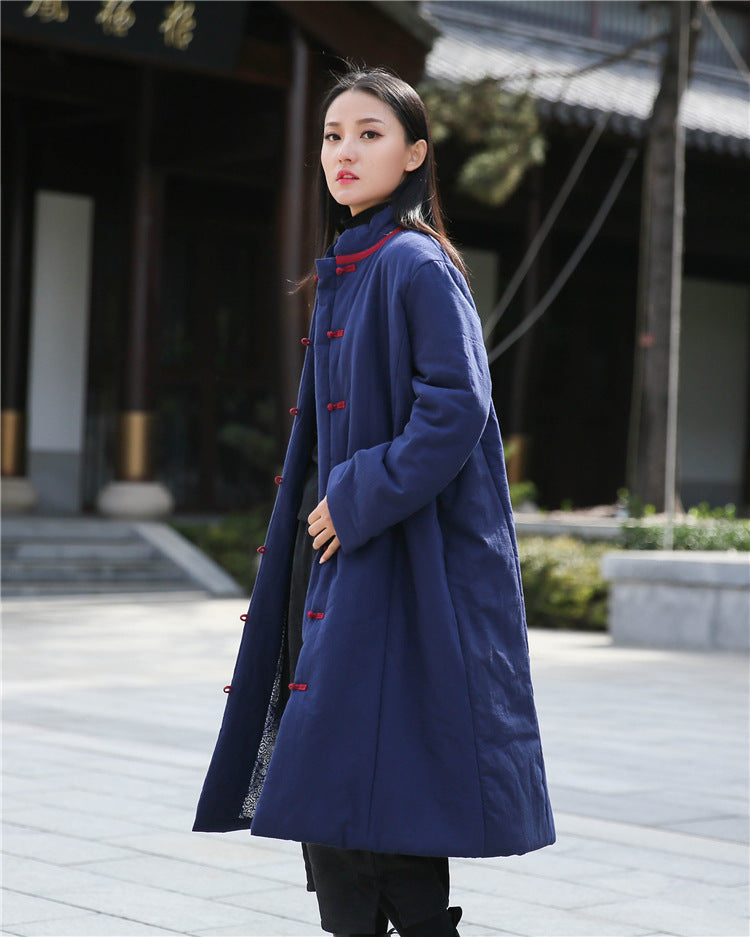 Linen Winter Standing Collar Coat, Chinese Vintage Frog Button Cotton Coat