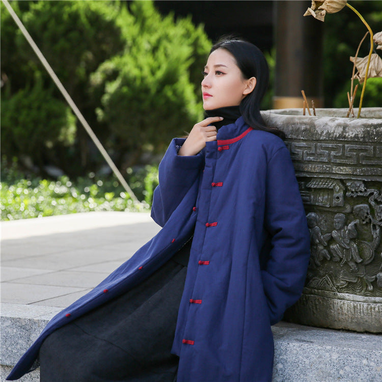 Linen Winter Standing Collar Coat, Chinese Vintage Frog Button Cotton Coat