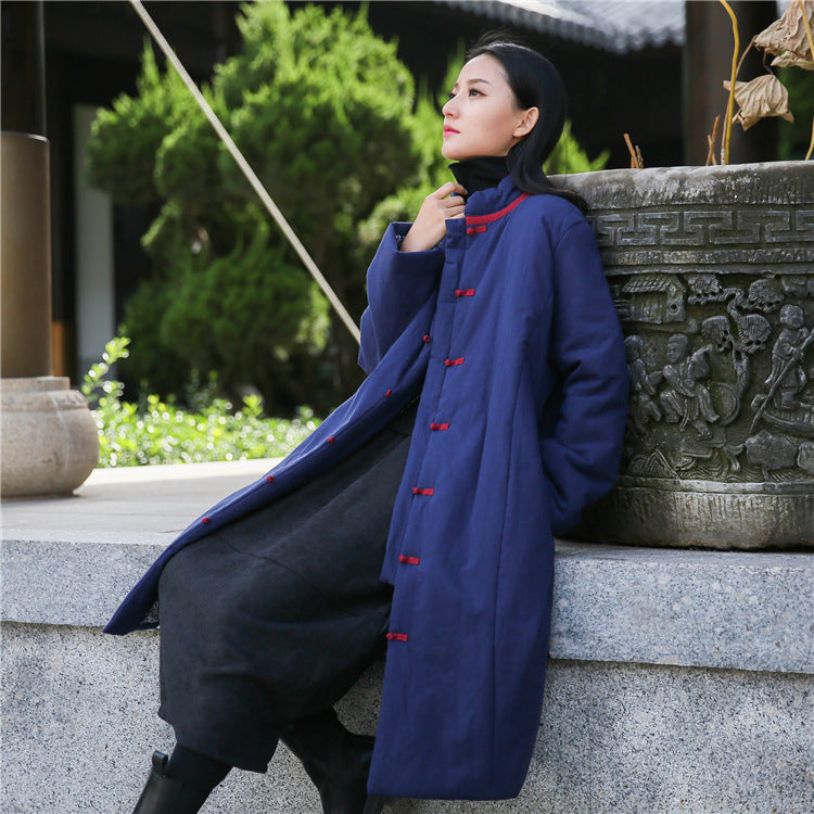 Linen Winter Standing Collar Coat, Chinese Vintage Frog Button Cotton Coat