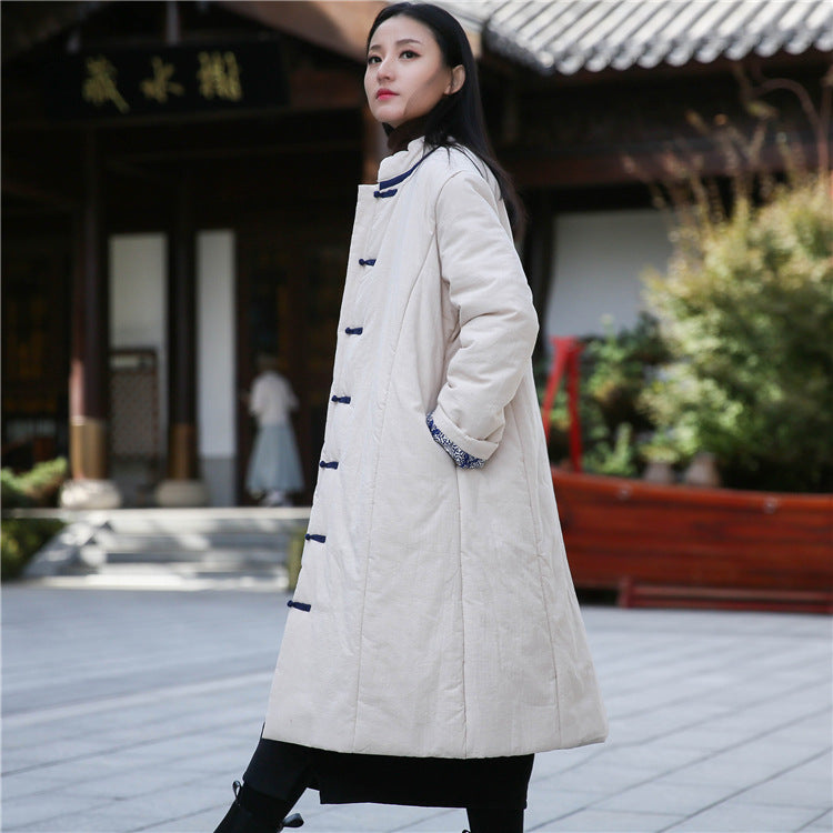 Linen Winter Standing Collar Coat, Chinese Vintage Frog Button Cotton Coat