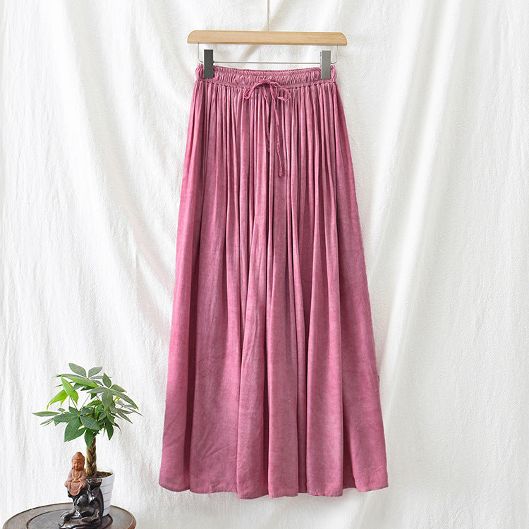 Summer tie-dye cotton skirt, loose casual elastic waist skirt