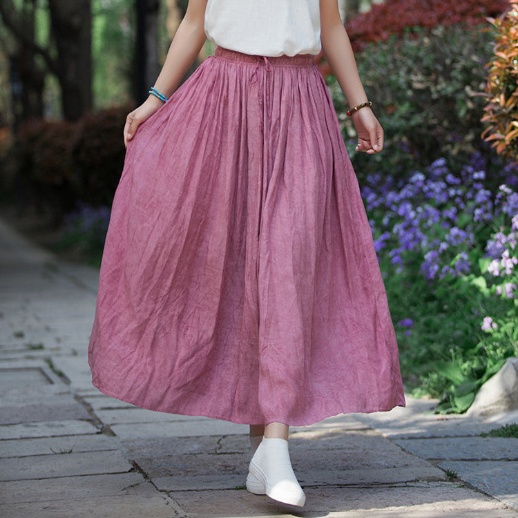 Summer tie-dye cotton skirt, loose casual elastic waist skirt