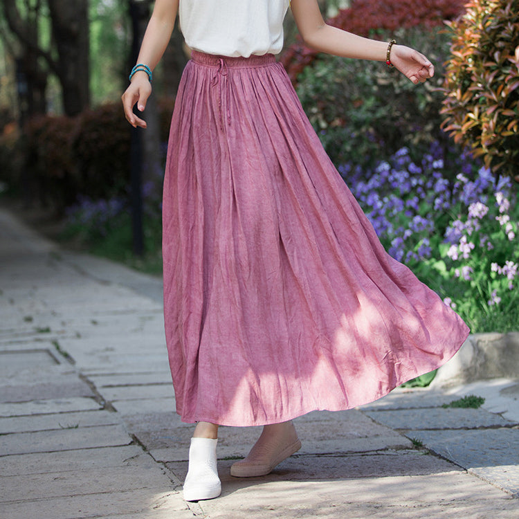 Summer tie-dye cotton skirt, loose casual elastic waist skirt