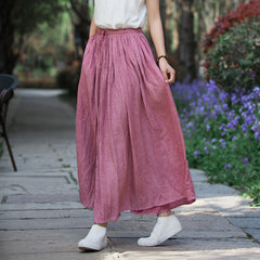 Summer tie-dye cotton skirt, loose casual elastic waist skirt