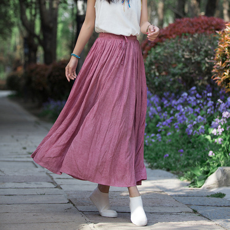 Summer tie-dye cotton skirt, loose casual elastic waist skirt