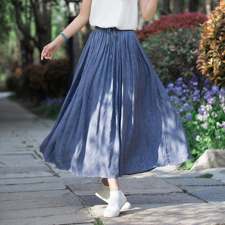 Summer tie-dye cotton skirt, loose casual elastic waist skirt