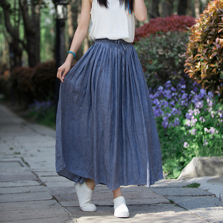 Summer tie-dye cotton skirt, loose casual elastic waist skirt