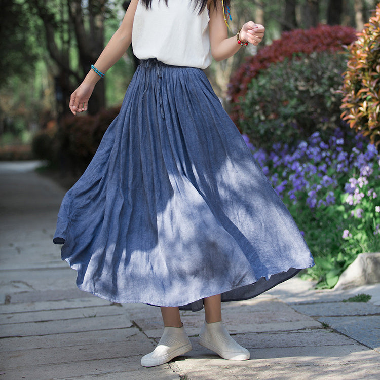 Summer tie-dye cotton skirt, loose casual elastic waist skirt