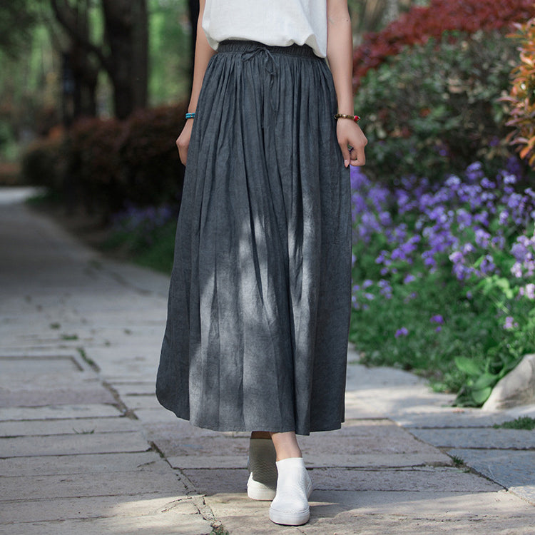 Summer tie-dye cotton skirt, loose casual elastic waist skirt