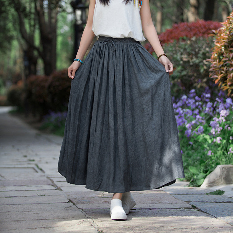 Summer tie-dye cotton skirt, loose casual elastic waist skirt