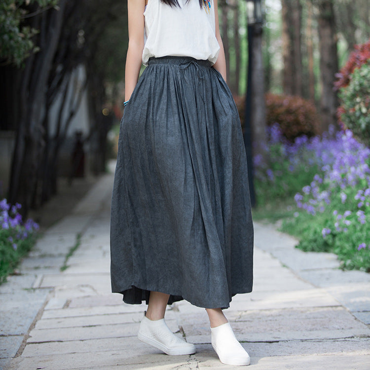 Summer tie-dye cotton skirt, loose casual elastic waist skirt