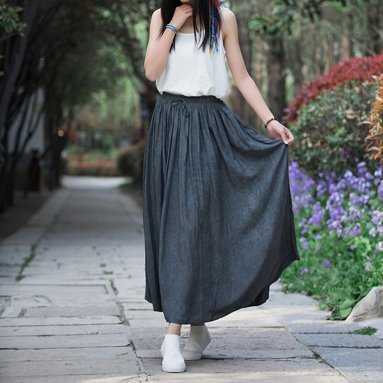 Summer tie-dye cotton skirt, loose casual elastic waist skirt