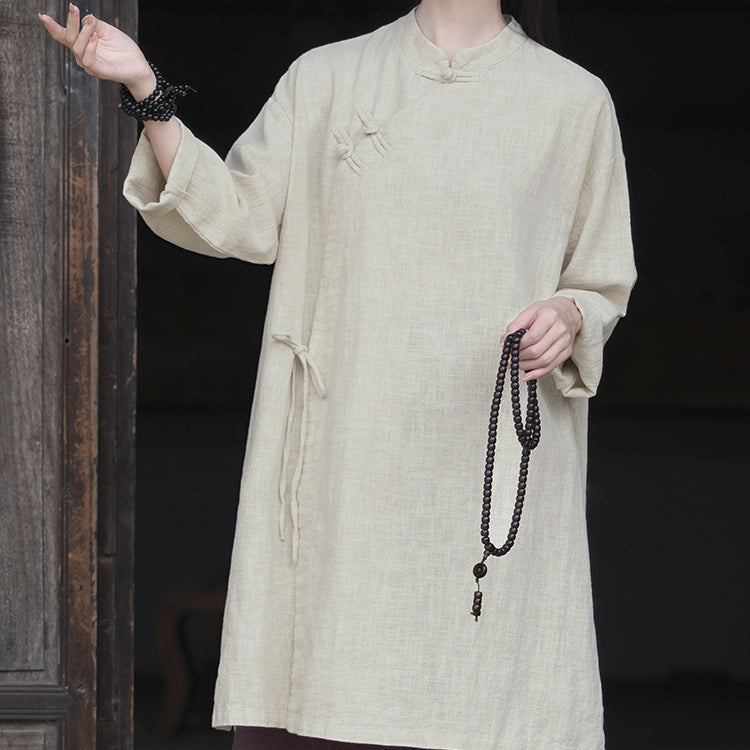 Chinese Frog Button Long Shirt, Vintage Cotton and Linen Top