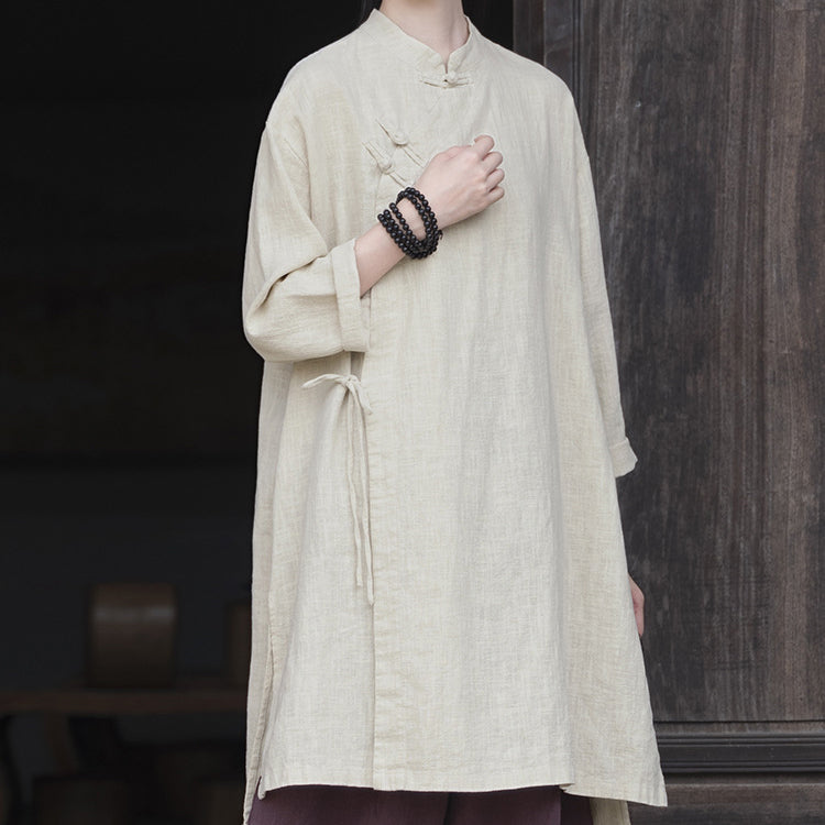 Chinese Frog Button Long Shirt, Vintage Cotton and Linen Top