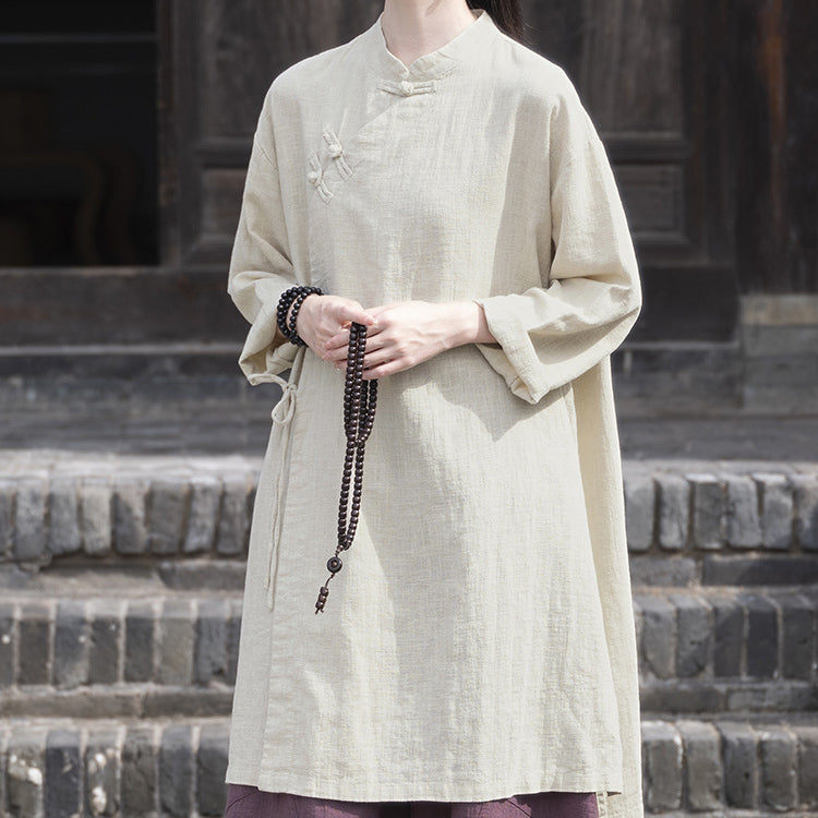 Chinese Frog Button Long Shirt, Vintage Cotton and Linen Top