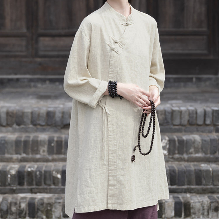 Chinese Frog Button Long Shirt, Vintage Cotton and Linen Top