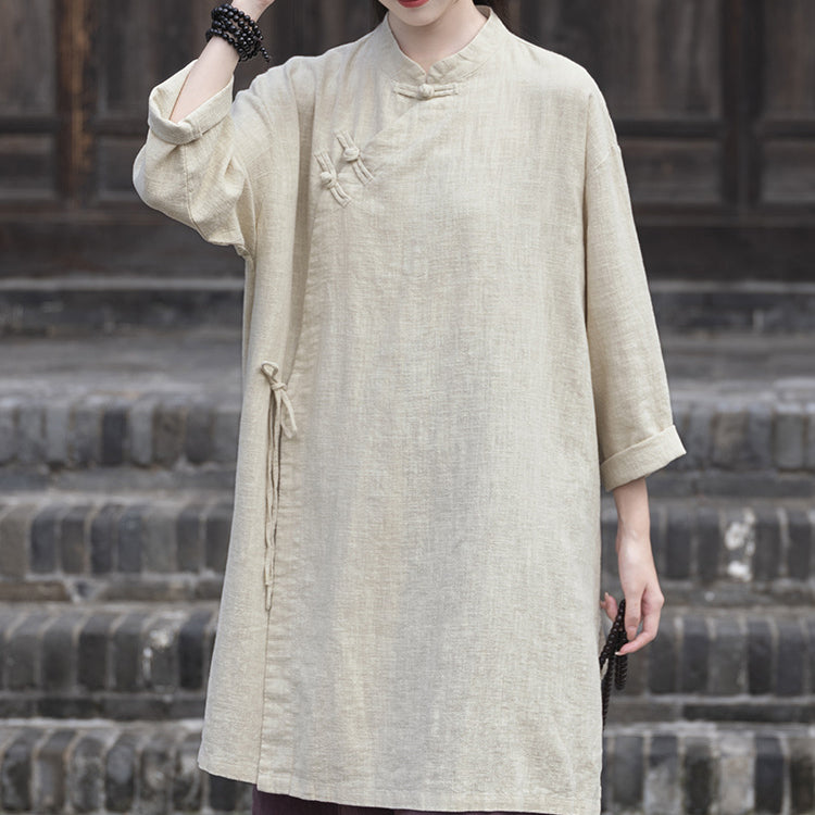 Chinese Frog Button Long Shirt, Vintage Cotton and Linen Top