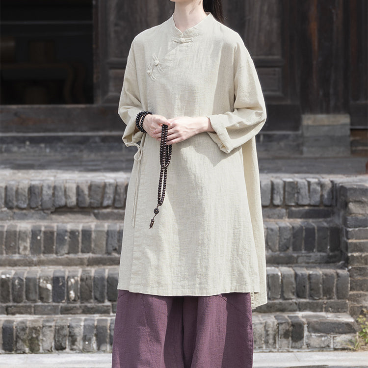 Chinese Frog Button Long Shirt, Vintage Cotton and Linen Top