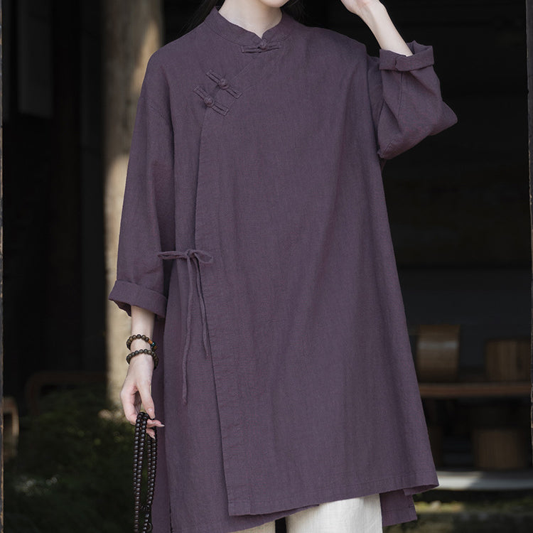 Chinese Frog Button Long Shirt, Vintage Cotton and Linen Top