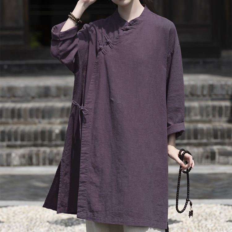 Chinese Frog Button Long Shirt, Vintage Cotton and Linen Top