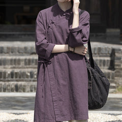 Chinese Frog Button Long Shirt, Vintage Cotton and Linen Top