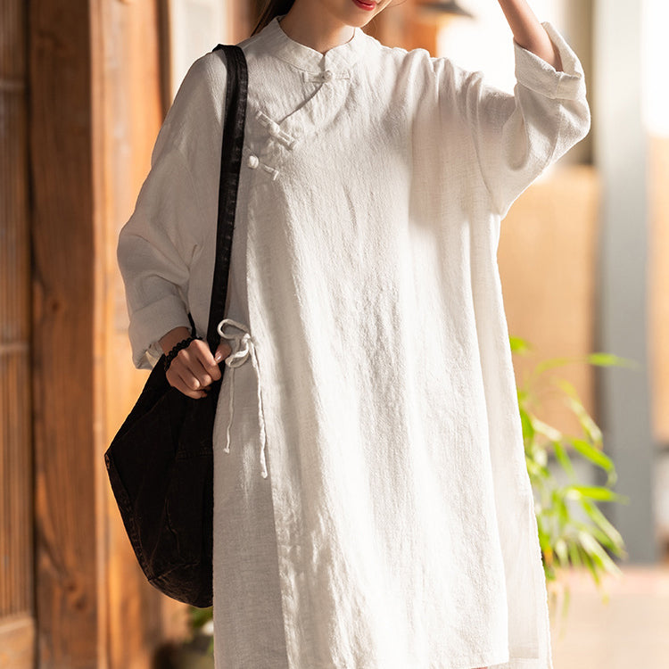 Chinese Frog Button Long Shirt, Vintage Cotton and Linen Top