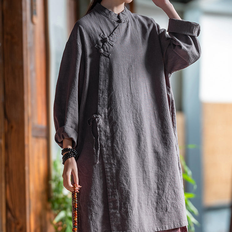 Chinese Frog Button Long Shirt, Vintage Cotton and Linen Top