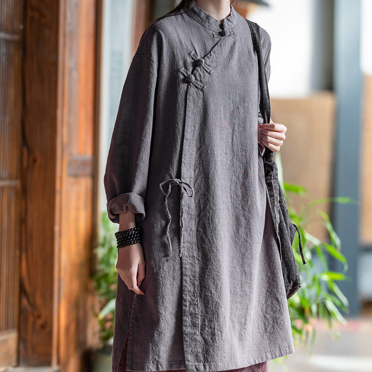 Chinese Frog Button Long Shirt, Vintage Cotton and Linen Top