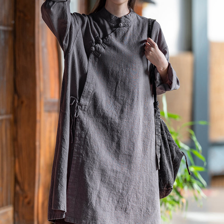 Chinese Frog Button Long Shirt, Vintage Cotton and Linen Top