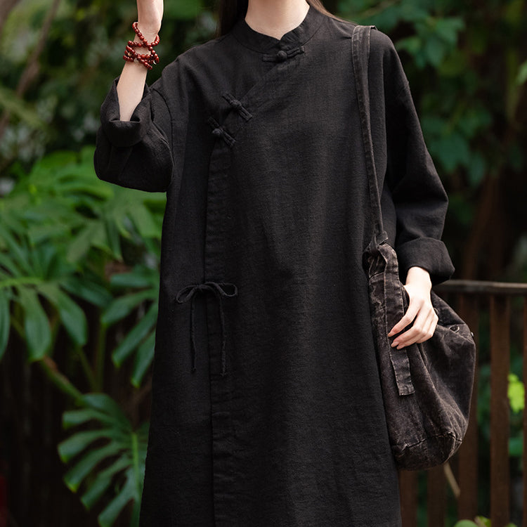 Chinese Frog Button Long Shirt, Vintage Cotton and Linen Top