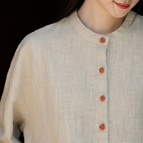 Standing collar linen shirt, vintage Chinese linen shirt