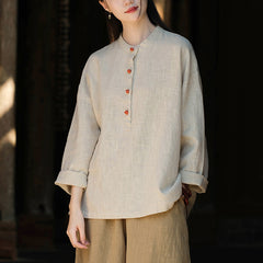 Standing collar linen shirt, vintage Chinese linen shirt