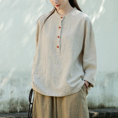 Standing collar linen shirt, vintage Chinese linen shirt