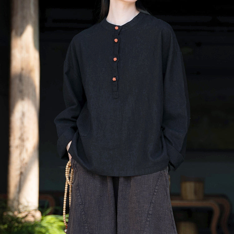 Standing collar linen shirt, vintage Chinese linen shirt