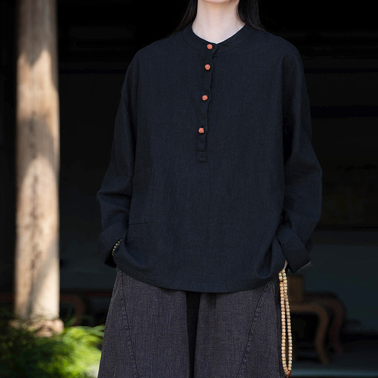 Standing collar linen shirt, vintage Chinese linen shirt