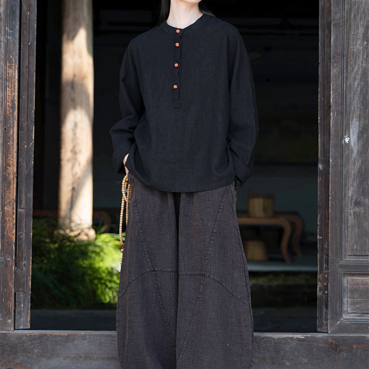 Standing collar linen shirt, vintage Chinese linen shirt