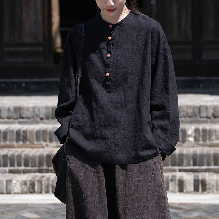 Standing collar linen shirt, vintage Chinese linen shirt