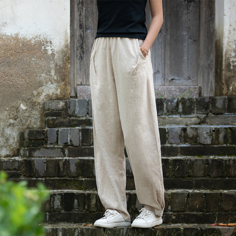 Summer/Winter Linen Pants, Loose Casual Elastic Waist Linen Pants