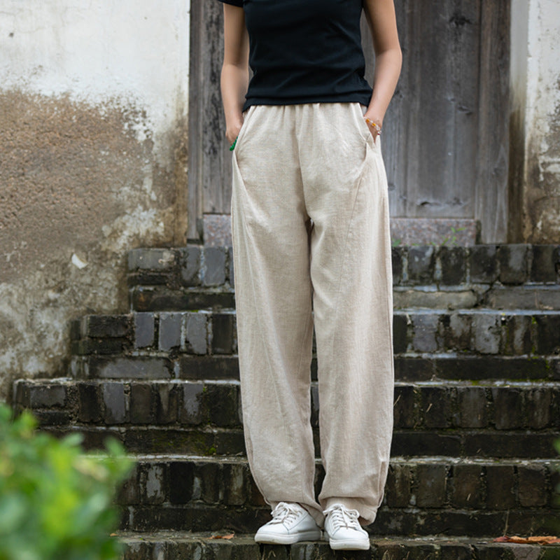 Summer/Winter Linen Pants, Loose Casual Elastic Waist Linen Pants