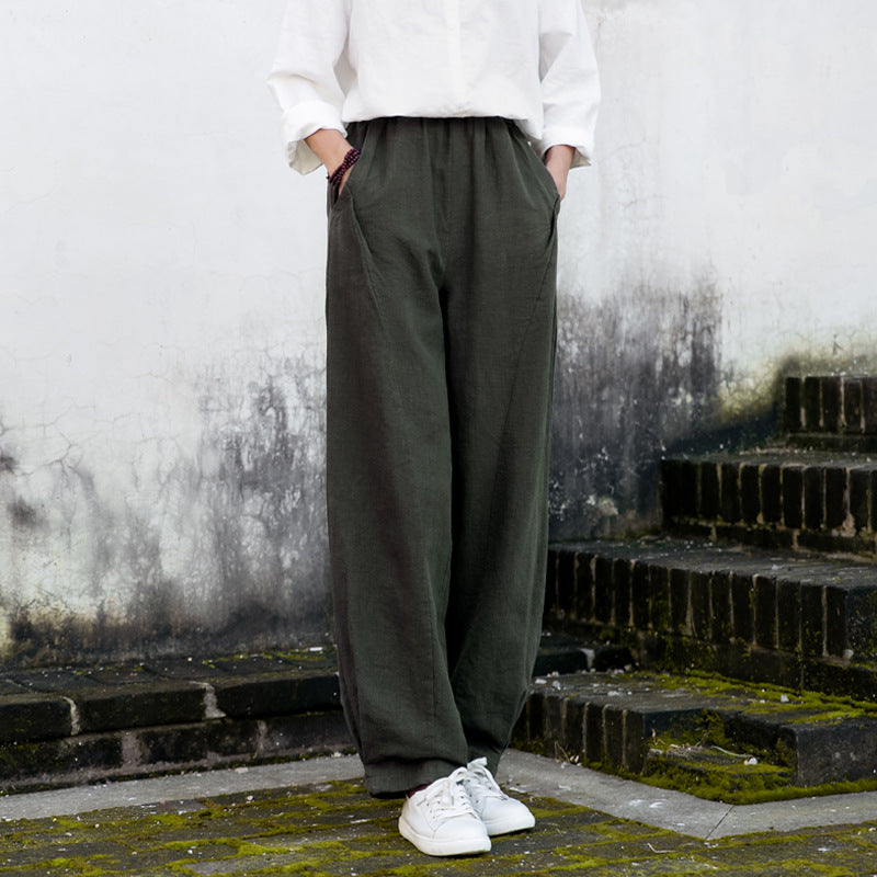 Summer/Winter Linen Pants, Loose Casual Elastic Waist Linen Pants