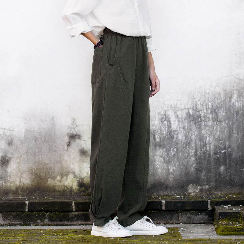 Summer/Winter Linen Pants, Loose Casual Elastic Waist Linen Pants