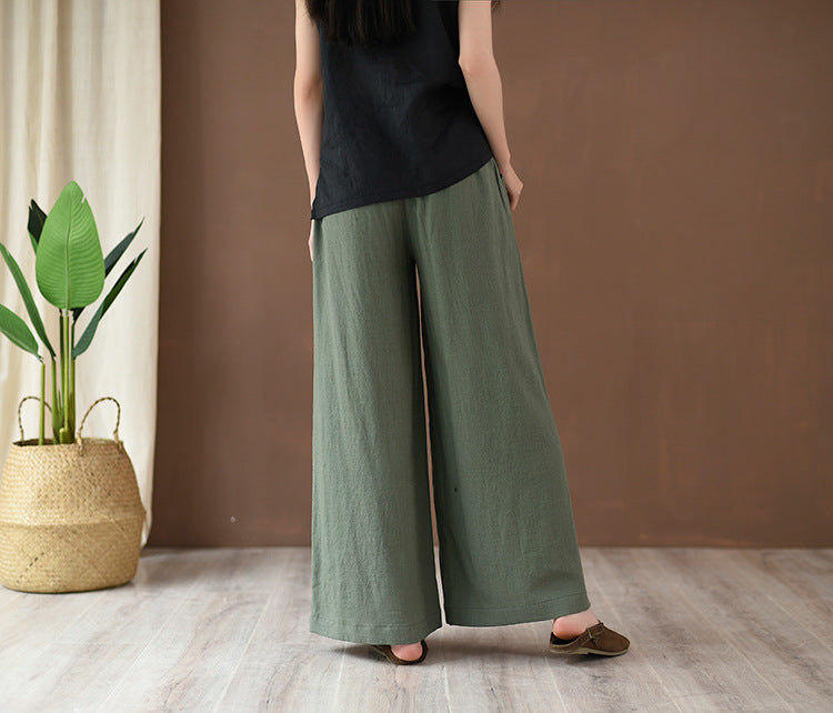 Summer linen wide leg pants, loose casual elastic waist linen pants