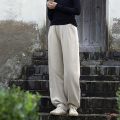 Winter linen wide leg pants, loose casual elastic waist linen pants