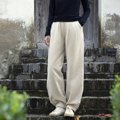 Winter linen wide leg pants, loose casual elastic waist linen pants