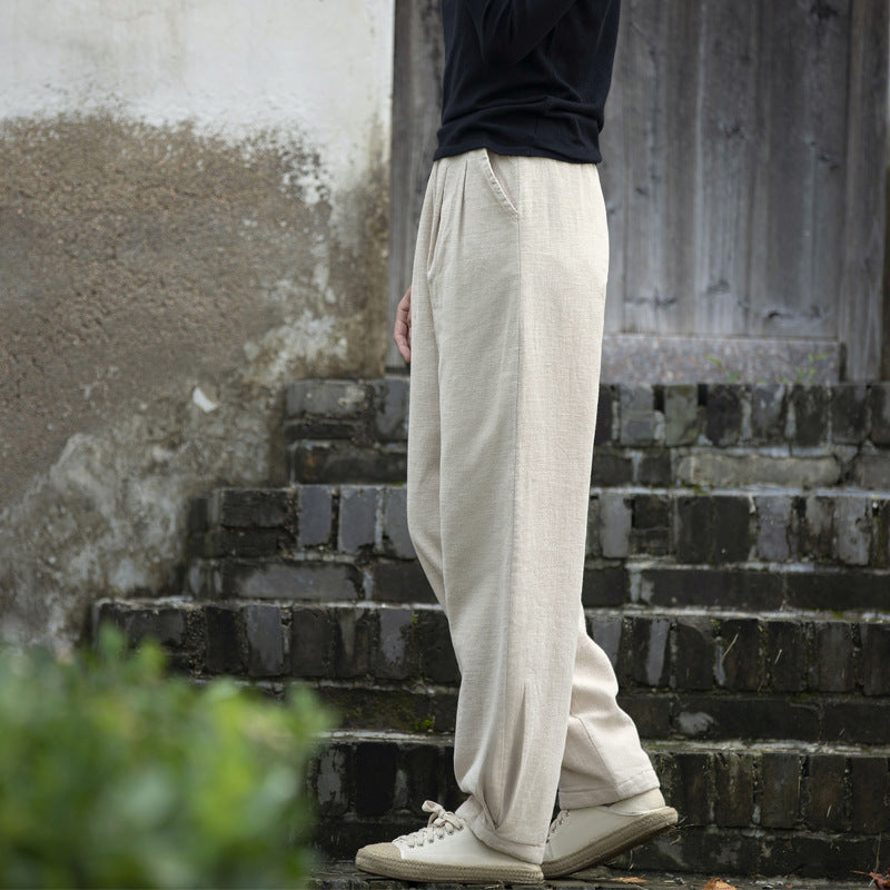 Winter linen wide leg pants, loose casual elastic waist linen pants